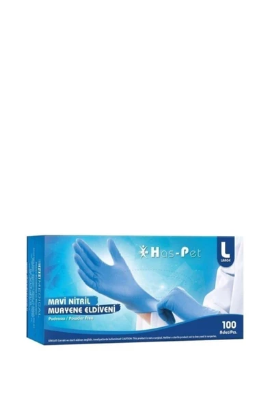 HAS-PET Mavi Nitril-vinil Pudrasız Muayene Eldiveni Large 100'lü - 3