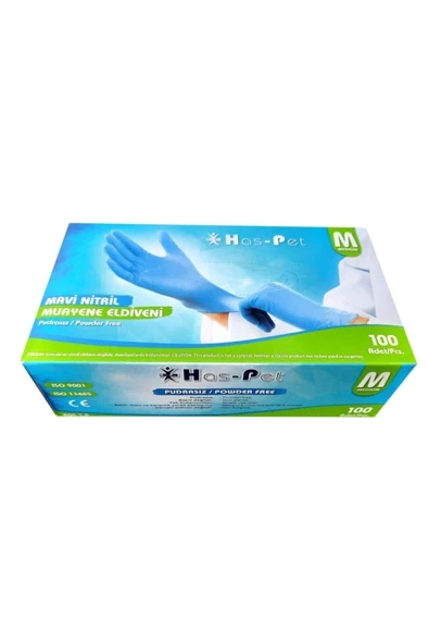 HAS-PET Mavi Nitril Pudrasız Muayene Eldiveni Medium 100'lü - 2