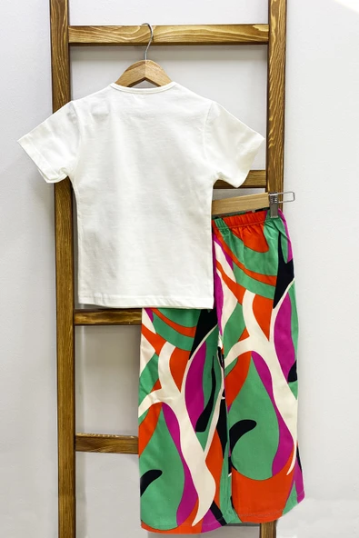 KIZ ÇOCUK YAZLIK İKİLİ TAKIM BASKILI RENK BALOKLU B2 - Resim 6