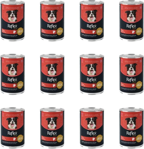 Reflex Plus JELLY Jöle İçinde Et Parçacıklı Kuzu Etli Yetişkin Köpek Konservesi 400 Gr (12 Adet)