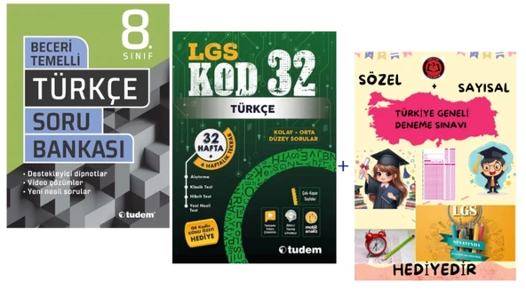TUDEM YAYINLARI LGS TÜRKÇE BECERİ TEMELLİ SORU BANKASI - LGS TÜRKÇE KOD 32 DENEME - HEDİYE