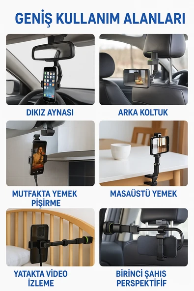 360 Derece Dönebilen Evrensel Dkiz Aynası Araç Telefonu Tutucu - 4