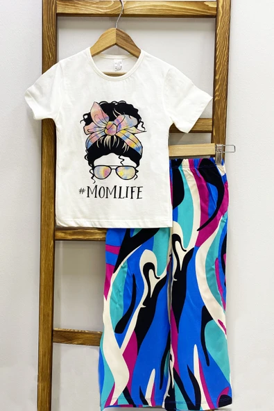 KIZ ÇOCUK YAZLIK İKİLİ TAKIM BASKILI RENK BALOKLU B2 - Resim 2