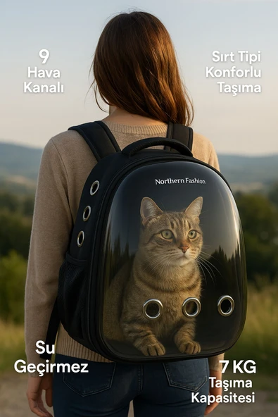 northern fashion Kedi Taşıma Çantası Siyah El Ve Sırt Çantası 9hava Kanalı Kedi Taşıma Çantası File