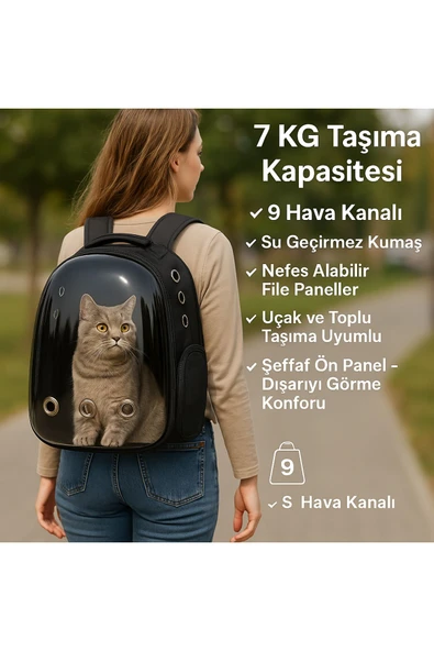northern fashion Kedi Taşıma Çantası Siyah El Ve Sırt Çantası 9hava Kanalı Kedi Taşıma Çantası File - 4