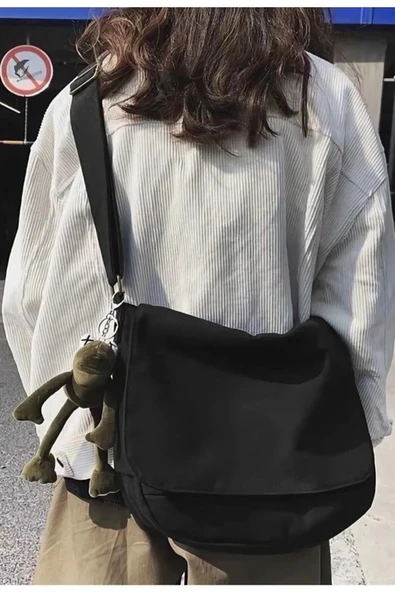 Favorim50ton Harajuku Vintage Unisex Kot Siyah Postacı Çantası