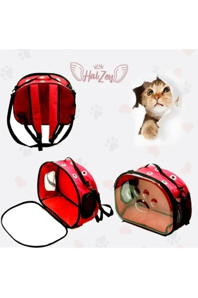 Ksburda Pati Desen Kedi Köpek Sırt Kol Ve Omuzda Taşınabilir Evcil Hayvan Taşıma Çanta Kırmızı - 2