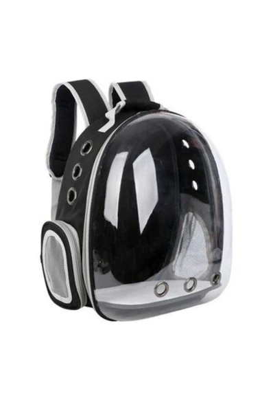 CatMozz Şeffaf - Siyah Astronot Kedi Köpek Taşıma Çantası 42x22x33 Cm