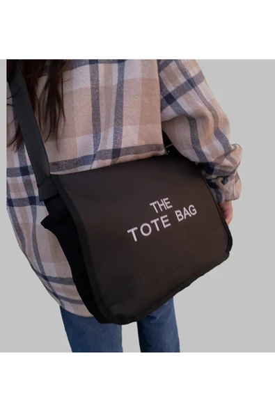 Ksburda Tote Bag İşlemeli Postacı Çanta Siyah - 2