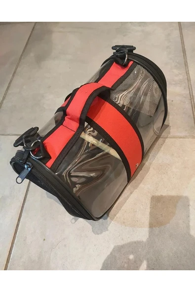 Ksburda Kuş Taşıma Çantası Tünekli Orta Boy- 30x22x20cm - kırmızı