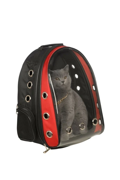 Alfagrup Al&fa Grup Şeffaf Hava Kanallı Kırılmaz Cam Kedi Köpek Taşıma Seyahat Çanta 42*22*33 Cm Kırmızı