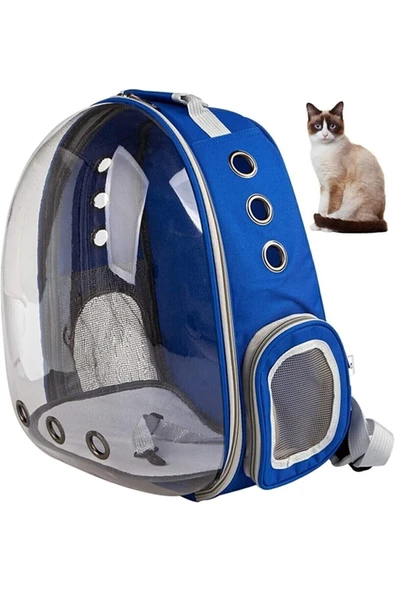 Ksburda Şeffaf Astronot Kedi Köpek Taşıma Sırt Çantası Mavi - 2