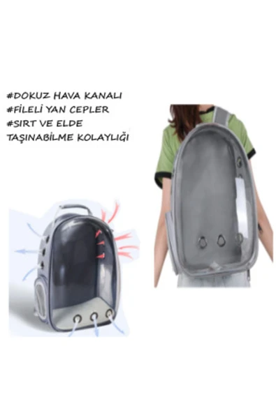 Ksburda Elips Kedi Taşıma Çantası Mavi El Ve Sırt Çantası 6 Hava Kanalı 2 Fileli Cep Kedi Taşıma Çantası - 8