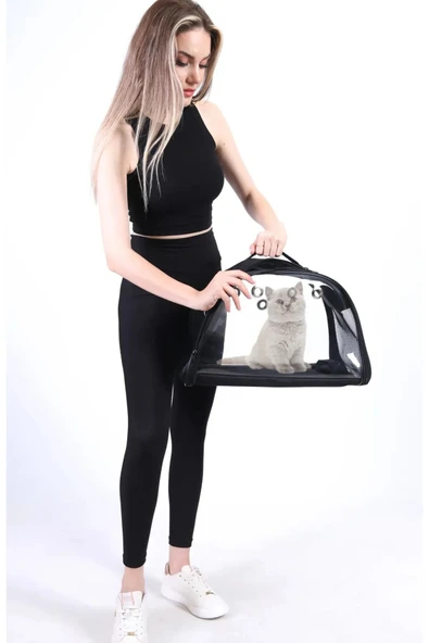 Ksburda Star Kedi Çantası Siyah, Alt taban bükülmez YIKANABİLİR, Kedi Taşıma Çantası - 2