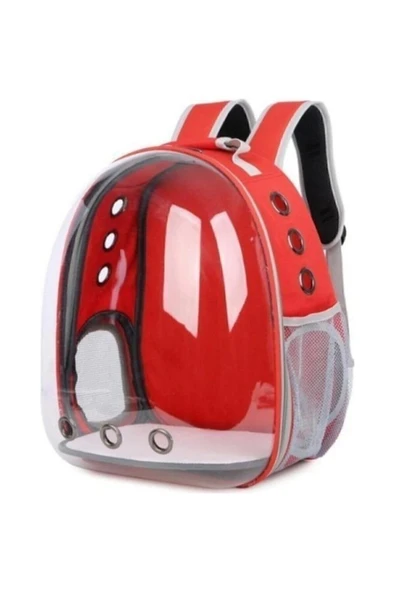 Ksburda Kırmızı Şeffaf Astronot Kedi Köpek Taşıma Sırt Çantası 45x36x25 Cm
