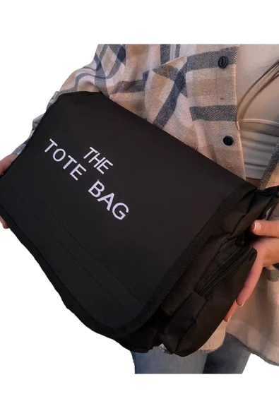 Ksburda Tote Bag İşlemeli Postacı Çanta Siyah - 3