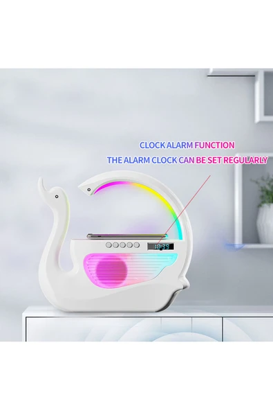 Kuğu Nemlendirici 6'sı 1 Arada RGB Işık Kablosuz Şarj Bluetooth Hoparlör - 6