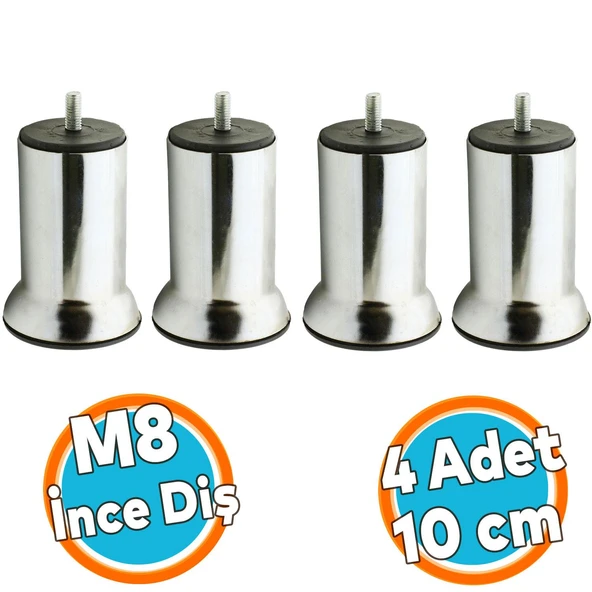 Mobilya Metal Kanepe Puf Baza Koltuk Orta Destek Ayağı M8 Civata Krom Metal Ayak 10 Cm 4 Adet ürün görseli