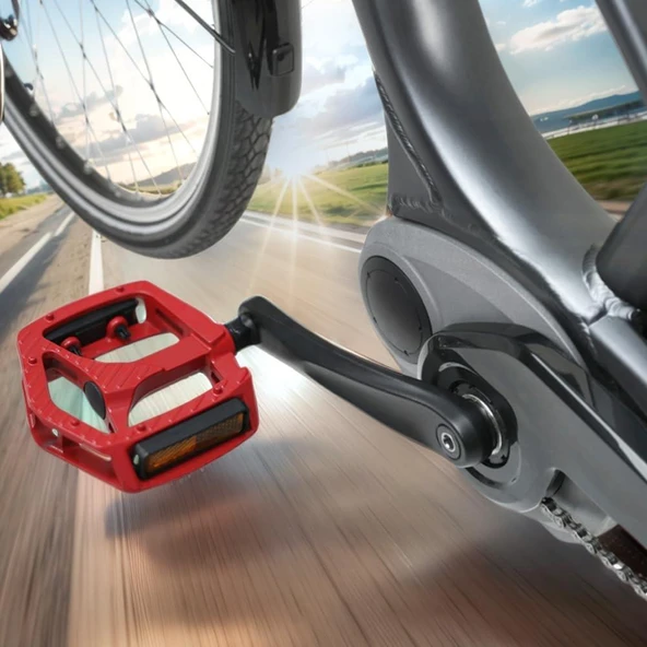 XBYC 1809 Bilyalı Bisiklet Pedalı MTB Alüminyum Alaşımlı Reflektörlü Pedal Kırmızı Renk - 4