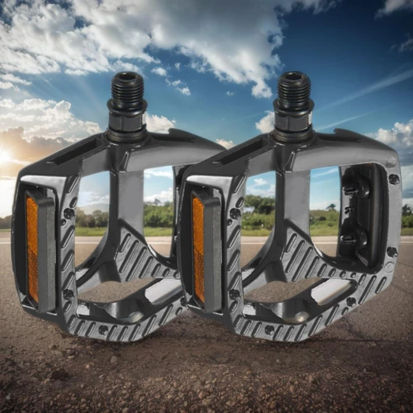 XBYC 1809 Bilyalı Bisiklet Pedalı MTB Alüminyum Alaşımlı Reflektörlü Pedal Siyah Renk - 3