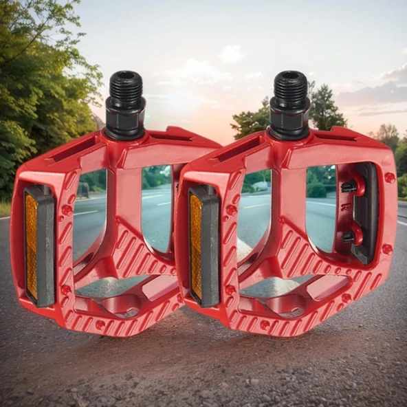 XBYC 1809 Bilyalı Bisiklet Pedalı MTB Alüminyum Alaşımlı Reflektörlü Pedal Kırmızı Renk - 3