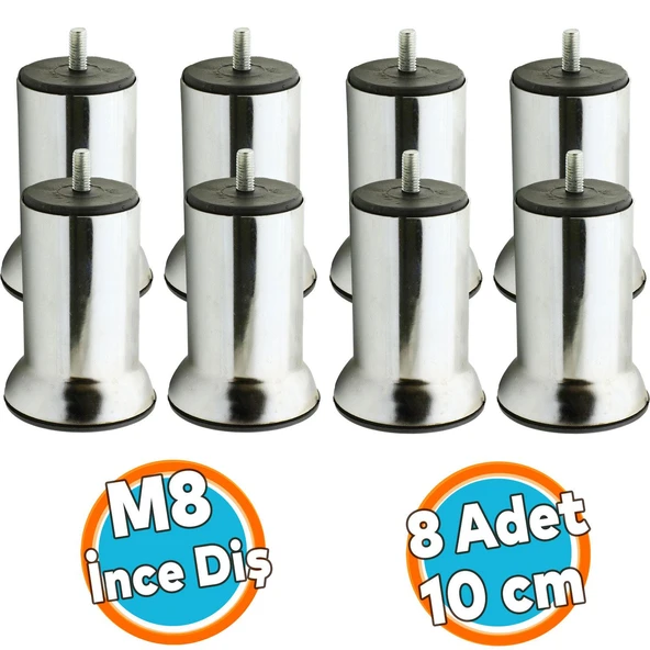 Mobilya Metal Kanepe Puf Baza Koltuk Orta Destek Ayağı M8 Civata Krom Metal Ayak 10 Cm 4 Adet ürün görseli