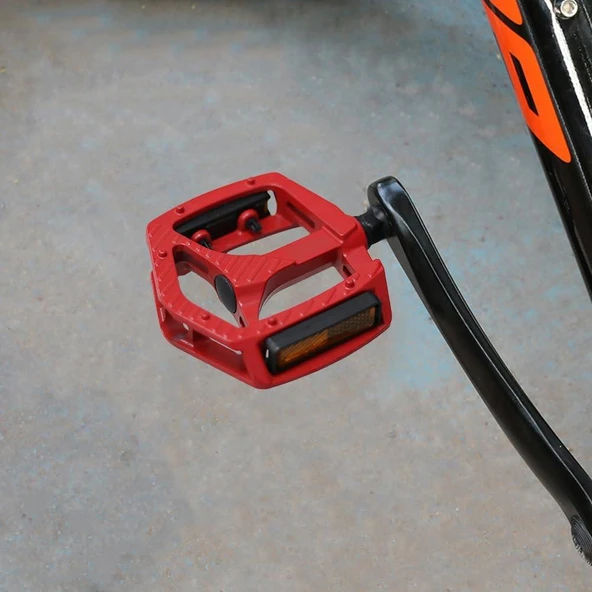 XBYC 1809 Bilyalı Bisiklet Pedalı MTB Alüminyum Alaşımlı Reflektörlü Pedal Kırmızı Renk - 5