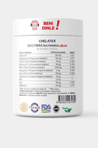 Chelatex Multimax Multimineral Şelat Takviye Edici Gıda 60 Bitkisel Kapsül - 3
