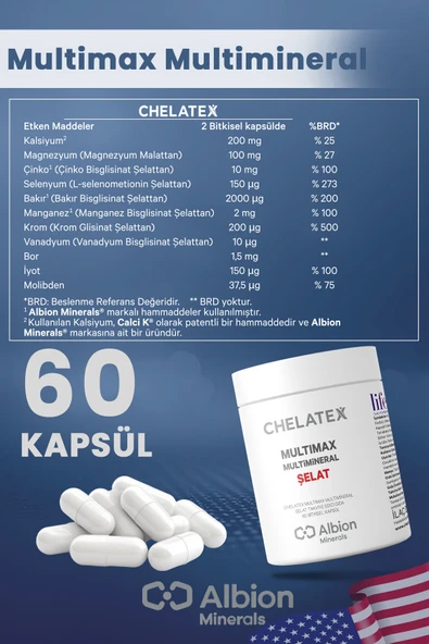 Chelatex Multimax Multimineral Şelat Takviye Edici Gıda 60 Bitkisel Kapsül - 2