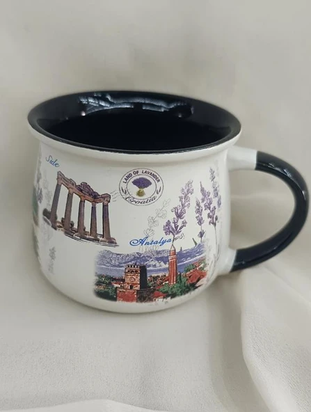 Bardak Kupa Seramik Kulplu 200 ml Yöresel Meşrubat Su Kahve Bardağı Antalya Görselli