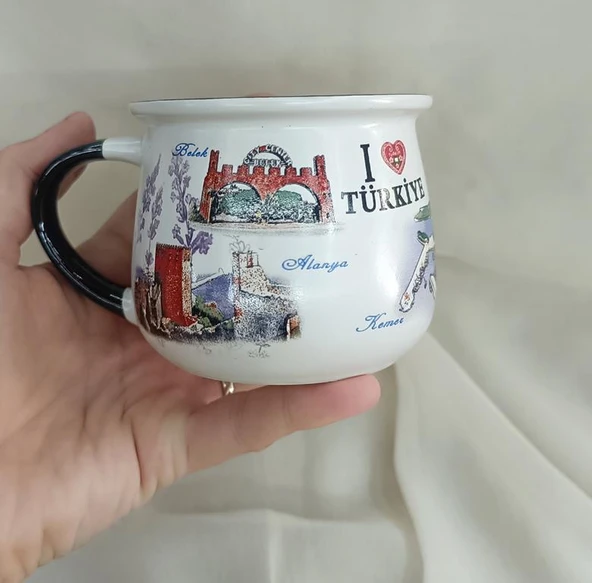 Bardak Kupa Seramik Kulplu 200 ml Yöresel Meşrubat Su Kahve Bardağı Antalya Görselli - 2
