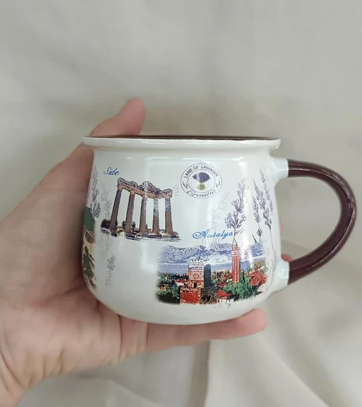 Bardak Kupa Seramik Kulplu 200 ml Yöresel Meşrubat Su Kahve Bardağı Antalya Görselli - 2