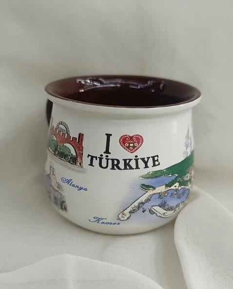 Bardak Kupa Seramik Kulplu 200 ml Yöresel Meşrubat Su Kahve Bardağı Antalya Görselli - 4