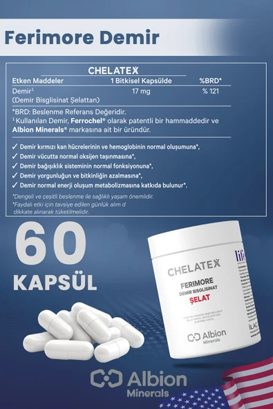 Chelatex Ferimore Demir Bisglisinat Şelat 60 Bitkisel Kapsül - 2