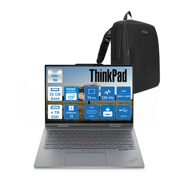 Lenovo Thinkpad X1 G9 Ultra 7 155U 32GB 4tb SSD Intel® Graphics 14" 2.8k 120hz OLED 400NITS WIN11PRO Yapay Zeka Destekli Dokunmatik Taşınabilir Bilgisayar THINX1U155P12 + Zettaçanta