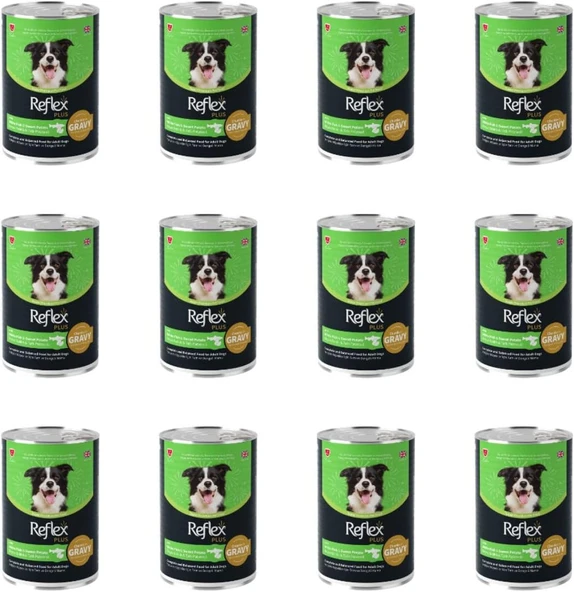 Reflex Plus GRAVY Sos İçinde Et Parçacıklı Beyaz Balıklı ve Tatlı Patatesli Yetişkin Köpek Konservesi 400 Gr (12 Adet)