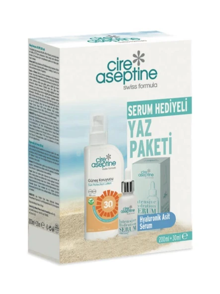 Cire Aseptine Güneş Koruyucu 30 SPF 200 ml + Hyaluronik Asit Serum 30 ml Kutu