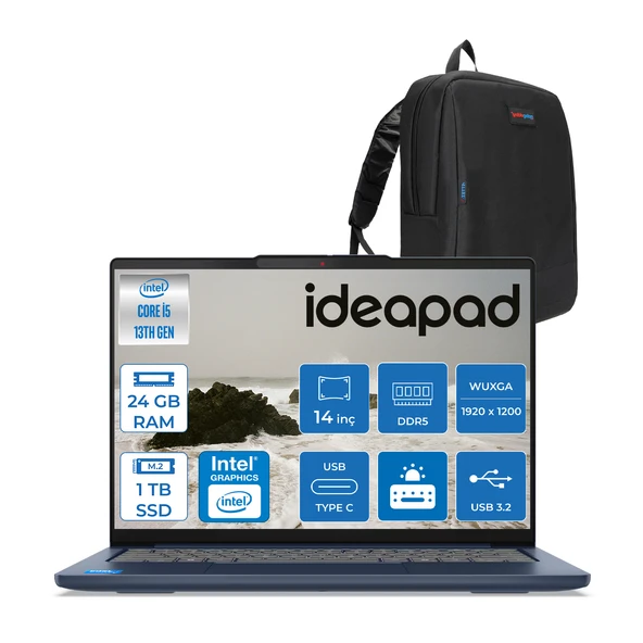 Lenovo Ideapad Slim 5 14IRH10 Intel Core I5 13420H 24GB Ddr5 1tb SSD 14" Wuxga (1920X1200) OLED 400NITS Freedos Taşınabilir Bilgisayar 83HR0049TRF06 + Zetta Çanta