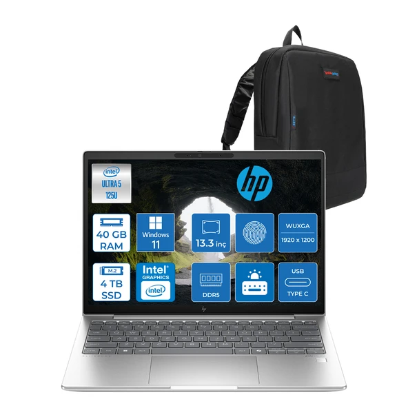 Hp Elitebook 630 G11 Intel Core Ultra 5 125U Ddr5 40GB 4tb SSD Intel® Aı Boost 13.3" Wuxga IPS 300NITS Windows 11 Home Taşınabilir Bilgisayar 9Y7R7ETH16 + Zetta Çanta