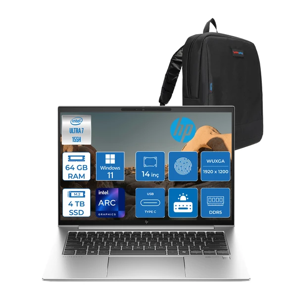 Hp Elitebook 840 G11 Wolfpro Intel ULTRA7-155H Aı 64GB Ddr5 4tb SSD 14"wuxga (1920 x 1200), IPS 400NITS WINDOWS11PRO Dizüstü Bilgisayar BB2RK8ESW24+ZETTAÇANTA