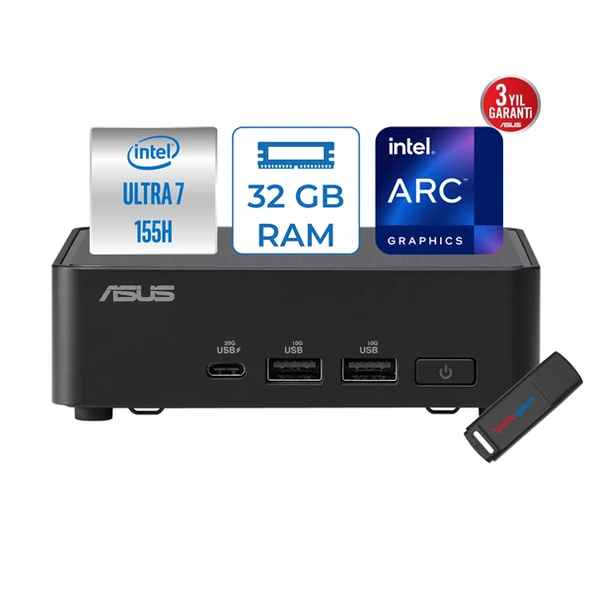 Asus Nuc 14 Pro Slim Kit Intel Ultra Core Ultra 5 155H 32GB Ddr5 1tb SSD Intel® Arc™ WIN11HOME Yapay Zeka Destekli Mini Bilgisayar 90AR0155H10 + Zettausbbellek