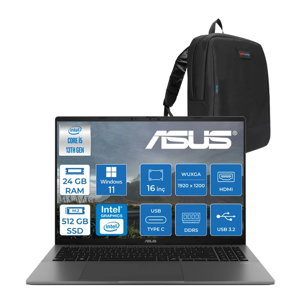 Asus Vivobook S16 S3607VA Intel Core I5 13420H Ddr5 24GB 512GB SSD Windows 11 Home 16" 300NITS Wuxga IPS 144HZ Taşınabilir Bilgisayar RP030WH05 + Zetta Çanta