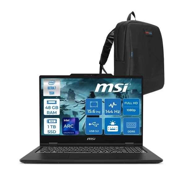 Msı Venture 15 Aı WA1MG Intel Core Ultra 7 155H 48GB Ddr5 1tb SSD Freedos 15.6" Fhd IPS 144Hz Taşınabilir Bilgisayar W012XTRF10+ZETTAÇANTA