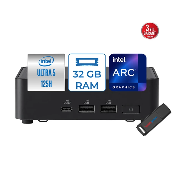 Asus Nuc 14 Pro Slim Kit Intel Ultra Core Ultra 5 125H 32GB Ddr5 1tb SSD Intel® Arc™ Freedos Yapay Zeka Destekli Mini Bilgisayar 90AR0062F10 + Zettausbbellek