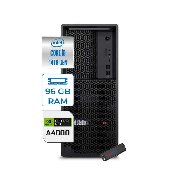 Lenovo Thinkstation P2 Tower Intel  I9-14900K 96GB Ddr5 512GB  SSD Nvıdıa 12GB/ RTXA2000 750W Windows 11 Pro Workstatıon Bilgisayar WS30FR003YTR31+ZETTAUSBBELLEK