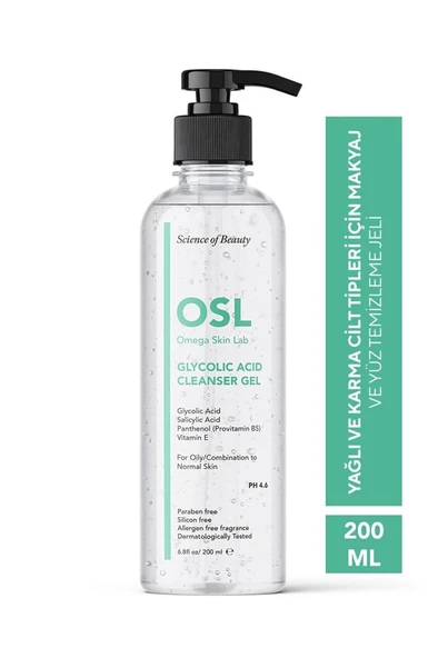 Osl Omega Skin Lab Glikolik Makyaj ve Yüz Temizleme Jeli 200 ml