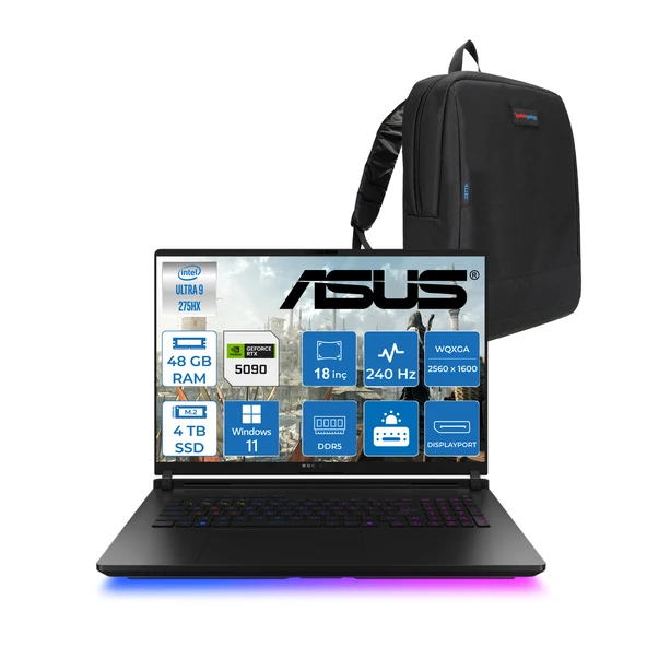Asus Rog Strix Scar 18 G835LX-SA156 Intel Core Ultra 9 275HX Aı 48GB GB 4tb SSD 24GB/RTX5090 Gddr7 175W 18" 2.5k 2560 x 1600 240Hz 3ms 1200NITS Windows 11 Home Laptop WSA156H23+ZETTAÇANTA