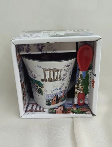 Bardak Kupa Seramik Kulplu 100 ml Yöresel Meşrubat Su Kahve Bardağı Antalya Görselli - 3