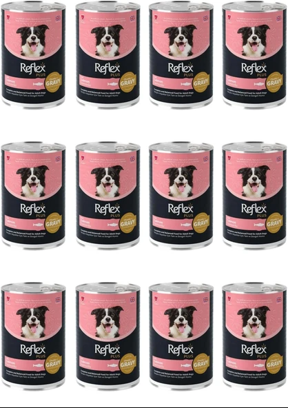 Reflex Plus GRAVY Sos İçinde Et Parçacıklı Somonlu Yetişkin Köpek Konservesi 400 Gr (12 Adet)