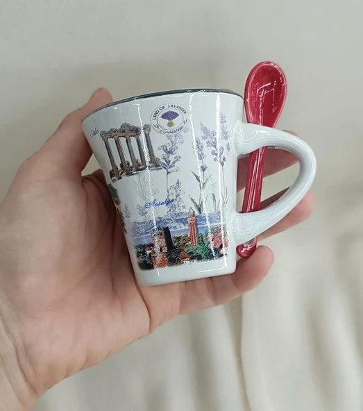 Bardak Kupa Seramik Kulplu 100 ml Yöresel Meşrubat Su Kahve Bardağı Antalya Görselli - 2